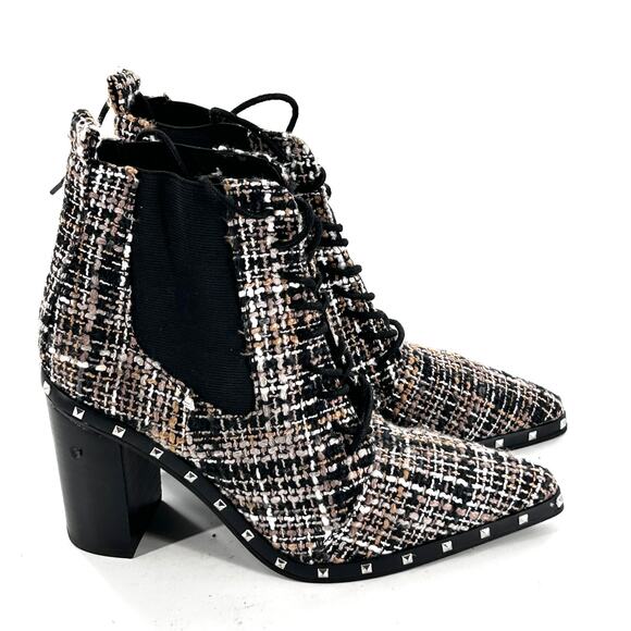 Charles David Debate Houndstooth Boots 7 NWOT Plaid Ankle Booties Heel Lace Up - Picture 2 of 7
